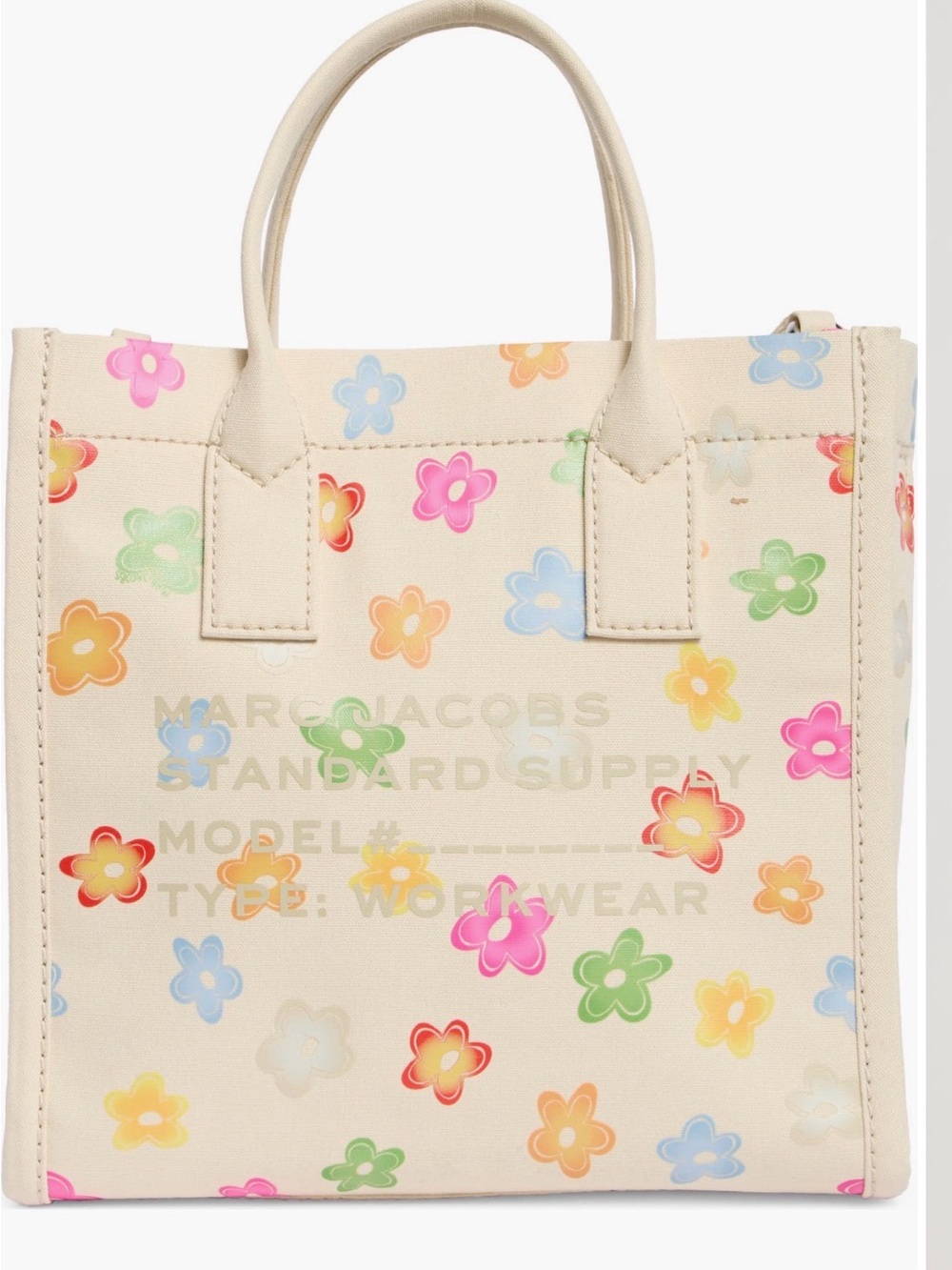Marc Jacobs Cream Floral Print Tote with Multicolor Flowers Medium NWT